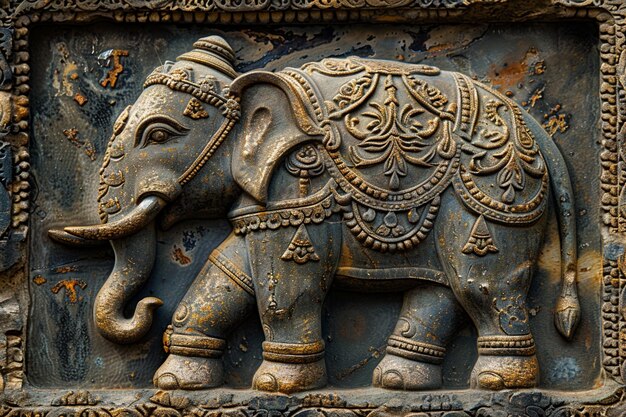 une statue d'éléphant avec une chaîne dessus