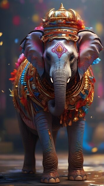 Photo une statue d'éléphant avec une coiffure dorée et rouge