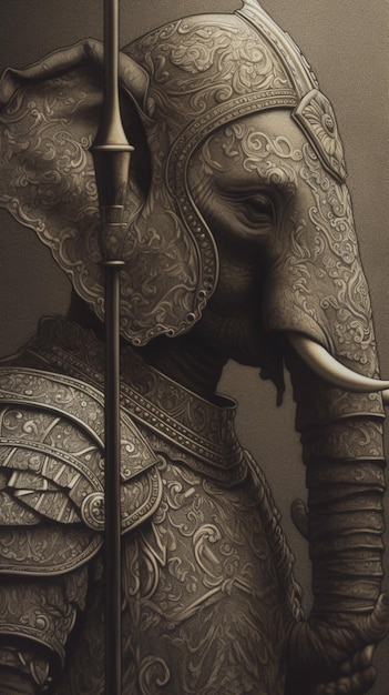 Une statue d'éléphant avec une épée à la main