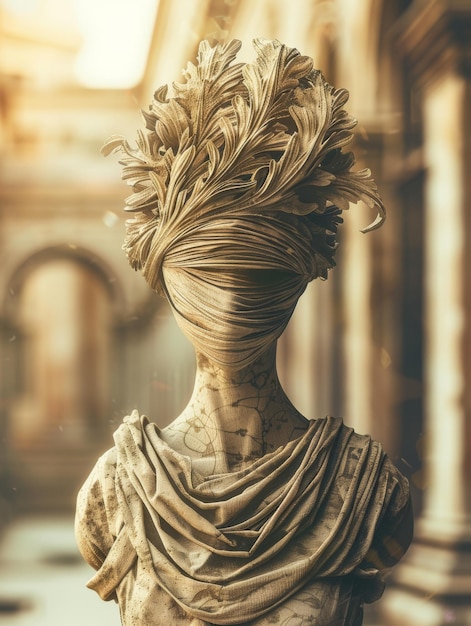 une statue d'une femme avec une coiffure à plumes