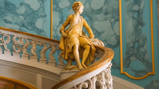 Une statue de femme sur un escalier dans un musée