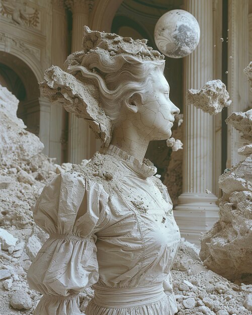 Photo une statue d'une femme avec une fleur dans les cheveux