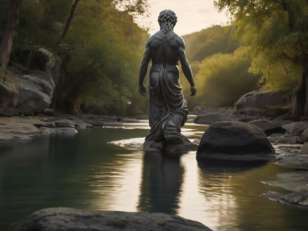 Photo une statue d'une femme se tient dans l'eau