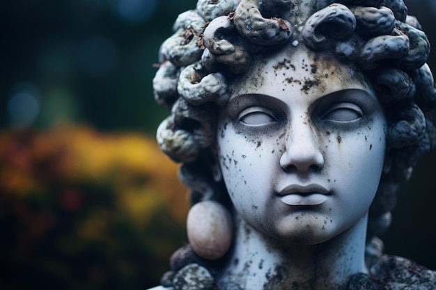 Une statue d'une femme avec une tête de pierre