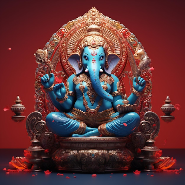 Statue de Ganesh bleue baignée de lumière cinématographique