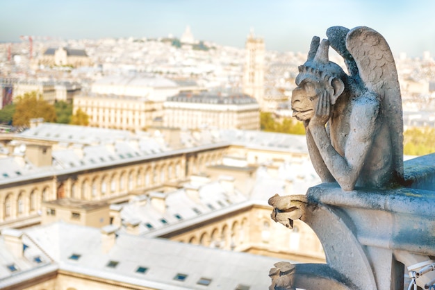 Statue de gargouille sur la cathédrale Notre Dame de Paris en France