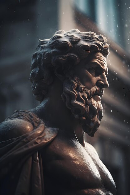 Photo une statue d'hercule un jour de pluie