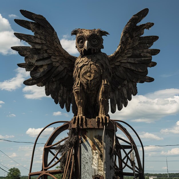 une statue d'un hibou avec des ailes