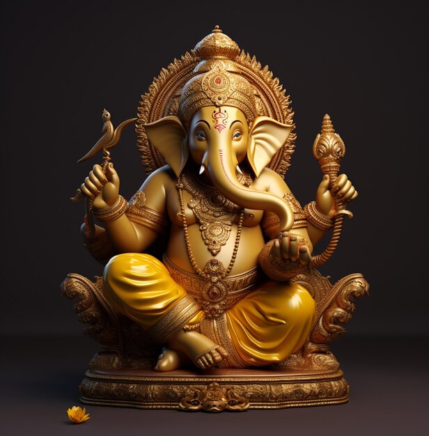 Photo statue hindoue de ganesh en image 3d dorée