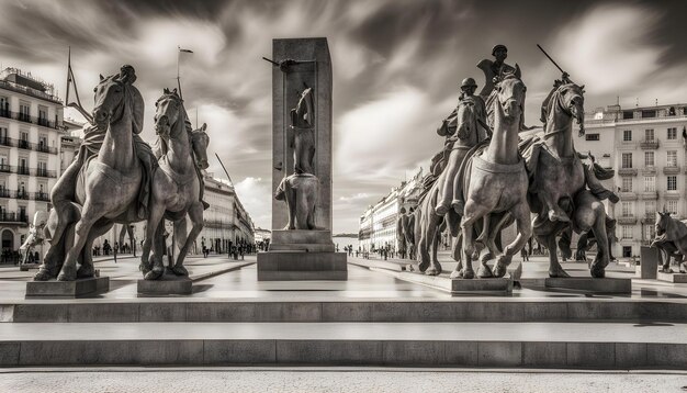 Photo une statue d'un homme sur un cheval est devant une statue