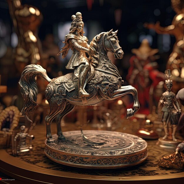 Photo une statue d'un homme sur un cheval est sur une table