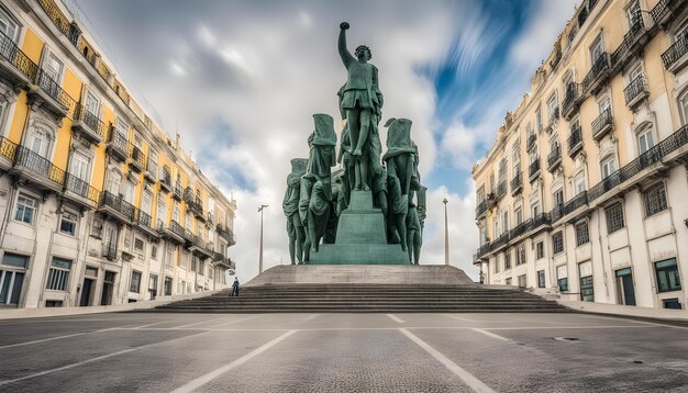 Photo une statue d'un homme avec un drapeau sur la tête se tient dans une place