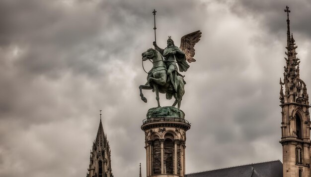 Photo une statue d'un homme avec une épée sur le dessus