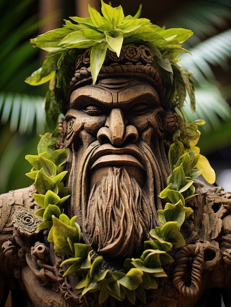 Une statue d'un homme avec des feuilles autour de la tête