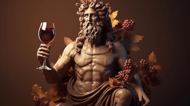 Une statue d'un homme tenant un verre de vin