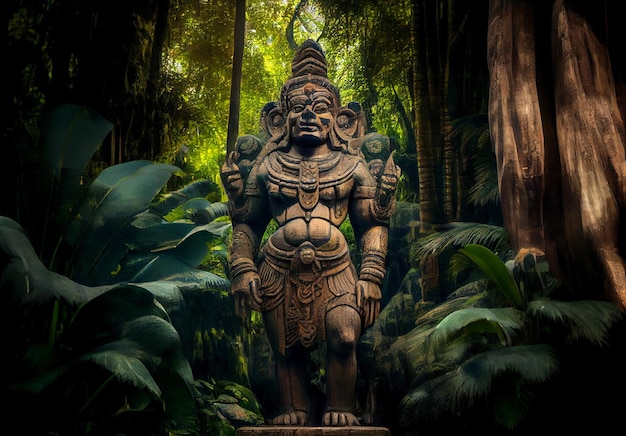 Statue indonésienne dans la jungle verte