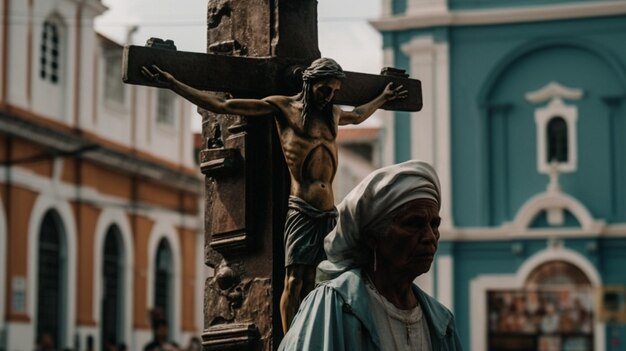 Une statue de Jésus sur une croix