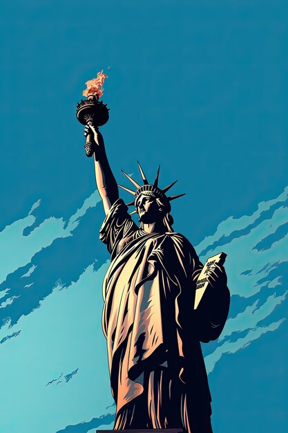 Photo statue de la liberté contre le ciel bleu généré par ia