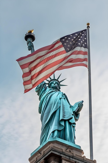 Statue de la liberté avec le drapeau américain