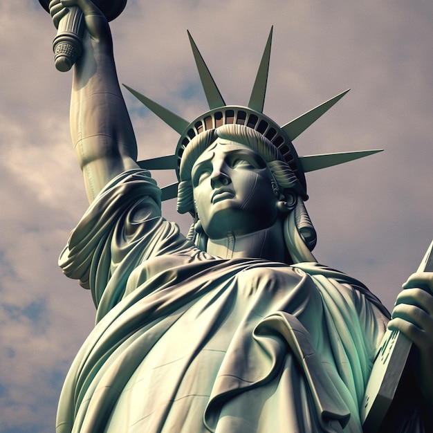 la statue de la liberté est éclairée par une bougie sous le ciel bleu