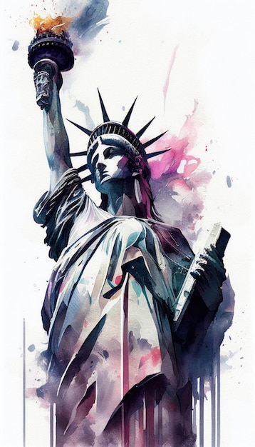 Statue de la Liberté à New York dans un style aquarelle par Generative AI