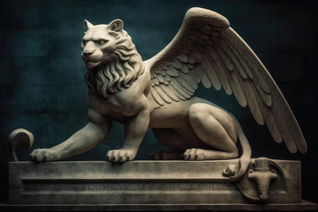 Une statue d'un lion avec des ailes