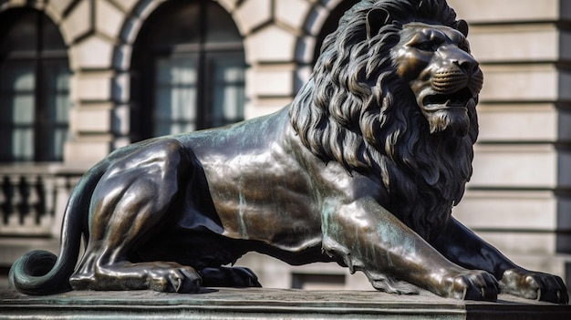 Une statue de lion en bronze à l'extérieur du musée royal de York