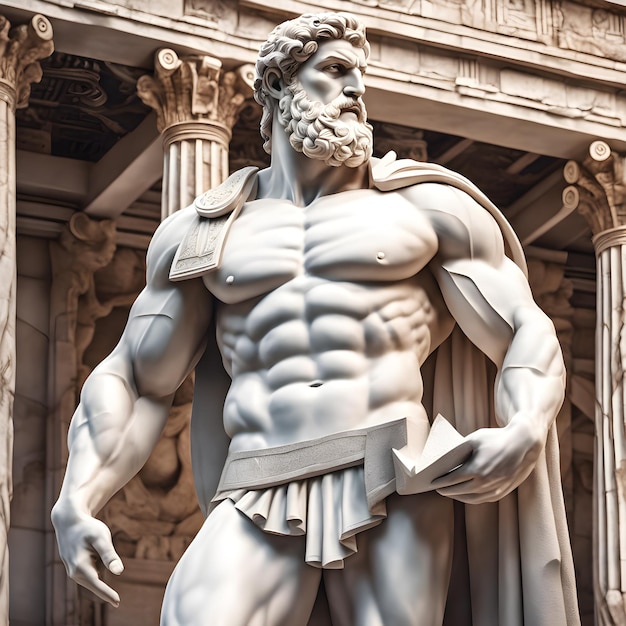 une statue en marbre blanc d'un philosophe masculin fort avec des parties cassées grand corps et très musclé giga