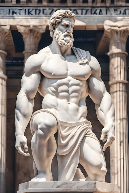 une statue en marbre blanc d'un spartiate philosophe masculin fort avec des parties cassées grand corps