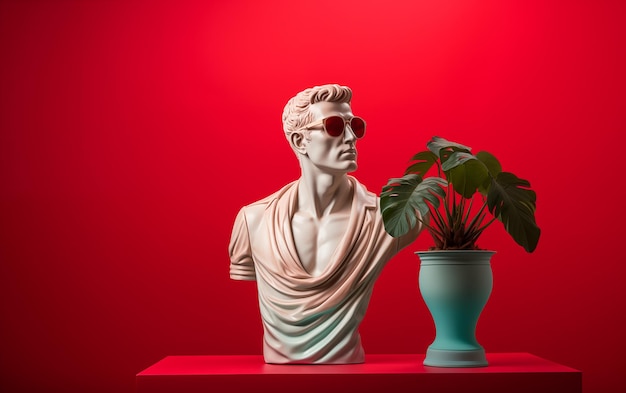 Statue en marbre dans des lunettes de couleur torse sur un support