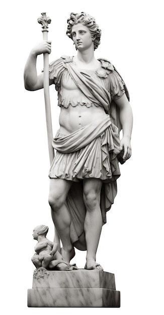 Statue en marbre de David isolé sur fond blanc généré par l'IA
