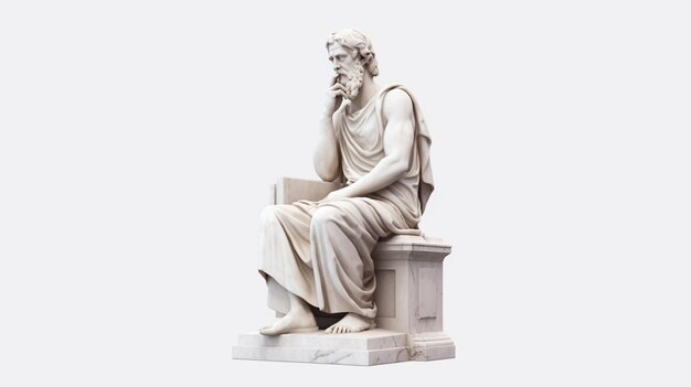 Une statue en marbre du philosophe isolée sur la transparence générative de l'IA