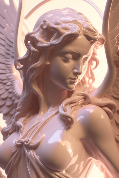 Statue en marbre rose d'un ange ailé ai génératif