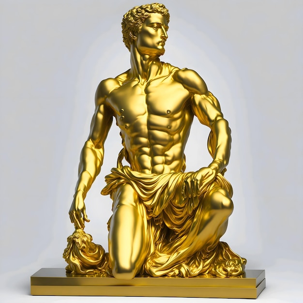 une statue d'or d'un homme avec un corps d'or.