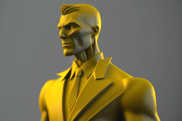 Une statue en or d'un homme en costume avec une cravate.