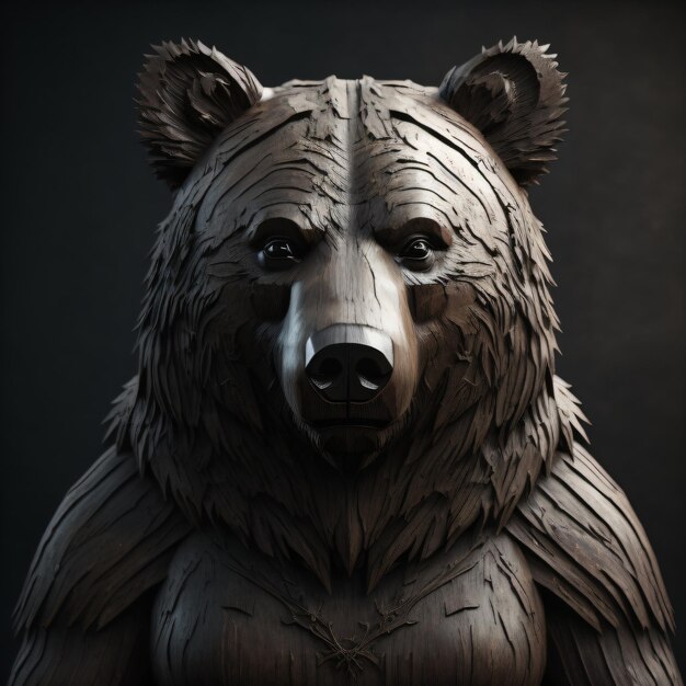 Une statue d'ours en bois.