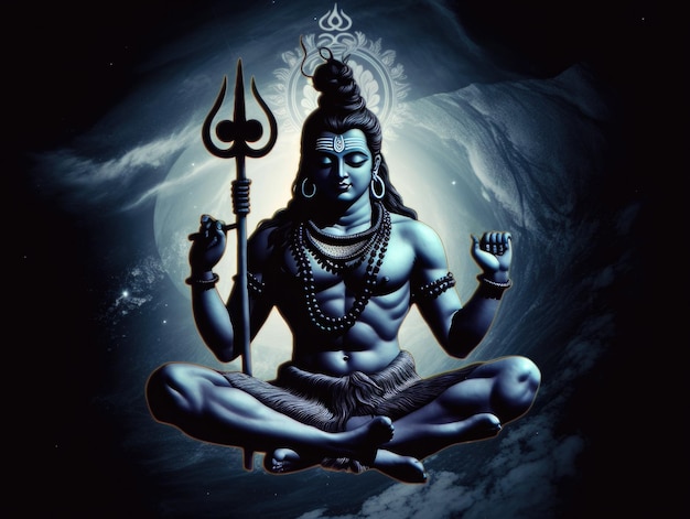 Une statue de shiva avec un visage dans le noir