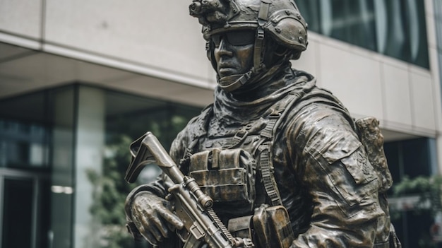 Une statue d'un soldat avec le mot armée dessus