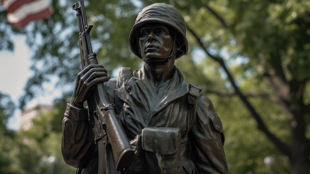 Une statue d'un soldat avec les mots armée dessus