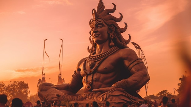 Photo une statue de statue de shiva devant un coucher de soleil