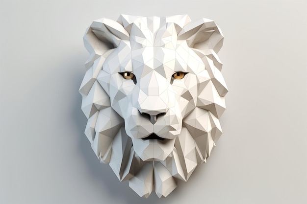 Statue de tête de lion low poly sur fond blanc transparent ai génératif