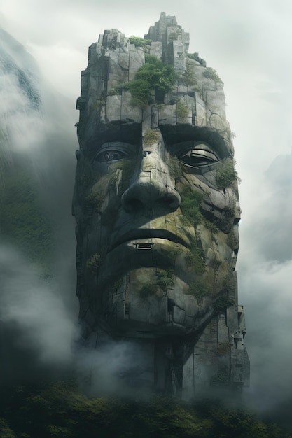 Photo une statue d'une tête qui dit visage dans les nuages