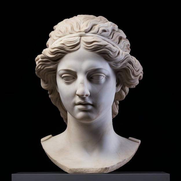 Statue de tête romaine isolée sur un fond noir
