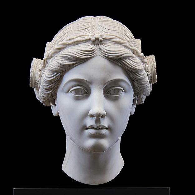 Photo statue de tête romaine isolée sur un fond noir