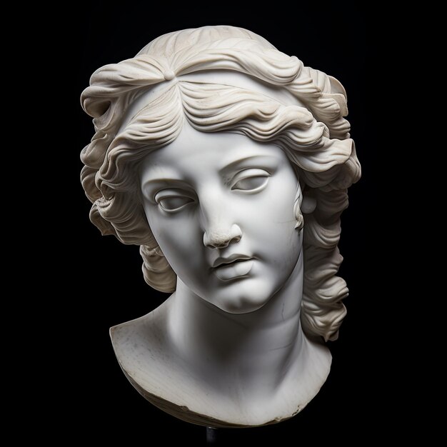 Photo statue de tête romaine isolée sur un fond noir