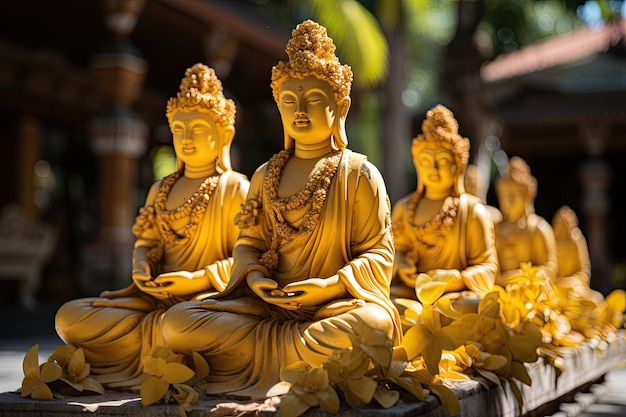 Photo des statues bouddhistes dorées reflètent l'ia générative de serena lagoa