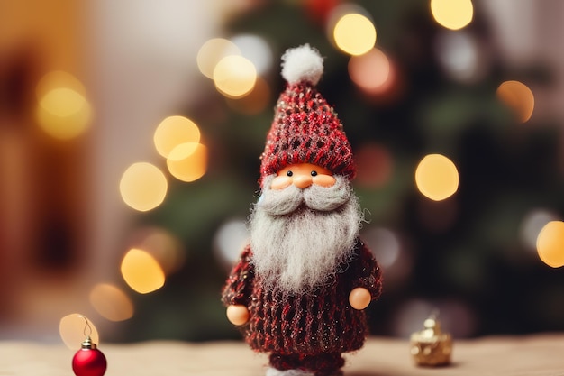 Statuette du Père Noël sur fond coloré avec flou