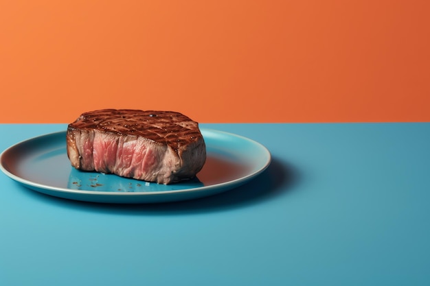 Un steak sur une assiette avec le mot steak dessus