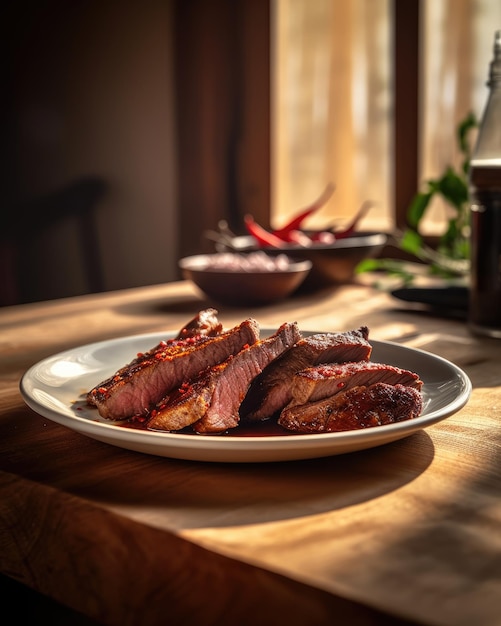 Le steak aux côtes est épicé.