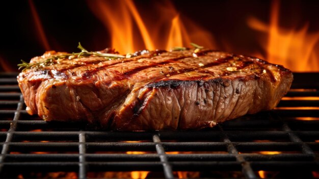 Un steak de bœuf au gril qui fait de l'eau à la bouche.